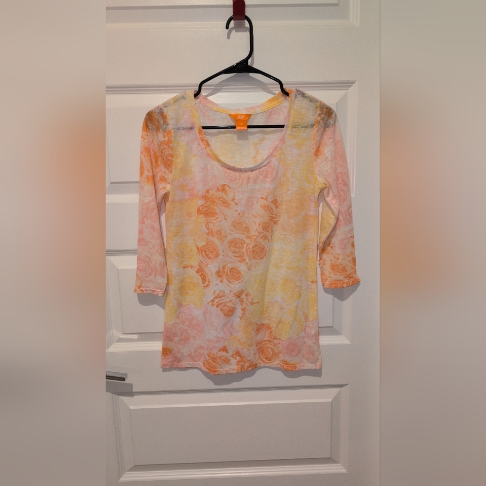 Joe Fresh Women's Long Sleeve Top - Peach and Yellow Floral